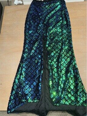 Rise of Dawn Blue and Green Sequin Maxi Skirt SIZE SMALL Mermaid